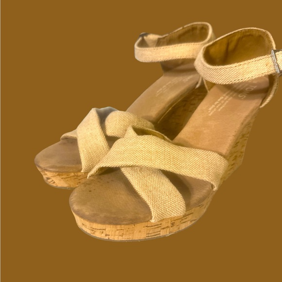 Toms Shoes - GUC Tom’s Linen Open-Toed Wedge Sandals w/Ankle Strap Women’s Size 7.5
